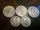 1920 1941 1942 Walking Liberty Silver Half Dollar & 2 Silver Quarters No Date