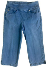 Belle Kim Gravel Womens 12 Pull-On Cropped Jeans Blue Stretch Comfort QVC