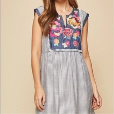 Savanna Jane Dress Womens Size Small Boho Floral Stripes Summer Shift Mini S
