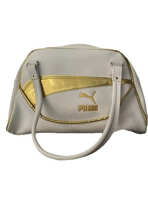 80s 90s Retro Puma Vinyl Brown Messenger Bag Purse Med Duffel 13 x8 x4