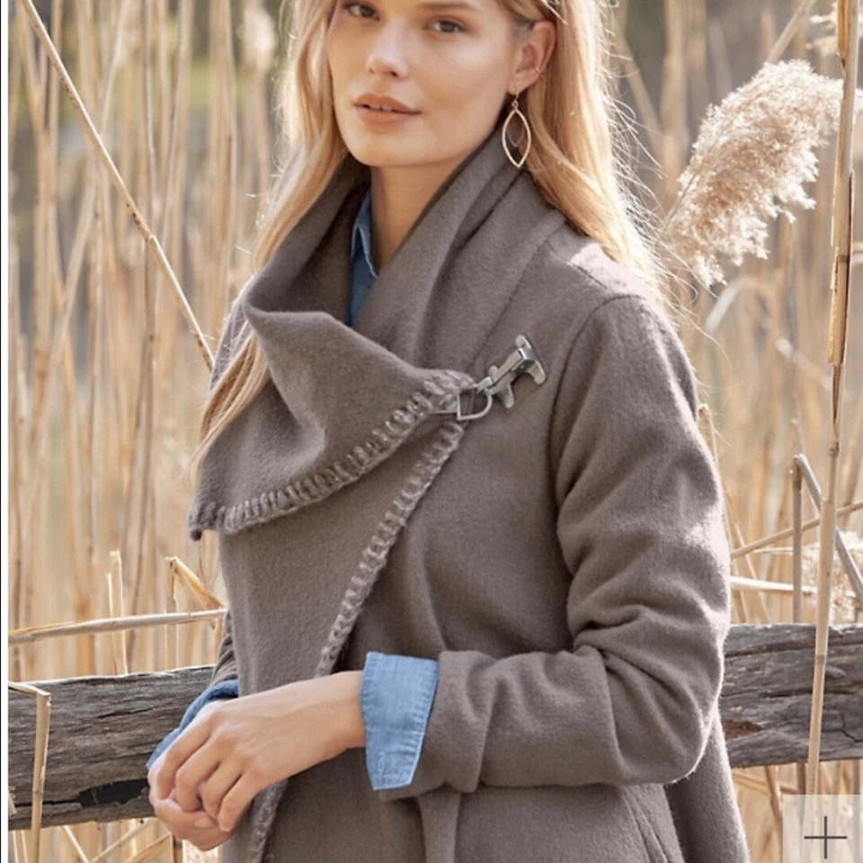 Asymmetrical Wrap Coat Women’s 2P Wool Boho Cottagecore Minimalist Lagenglook R2 - Image 2 of 4