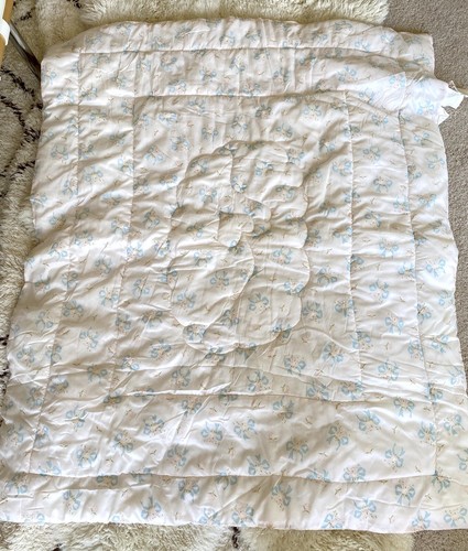 Dupont Dacron Quilted Nylon Baby Blanket Vtg 50s 60s Pink Blue Bows Flowers - Picture 3 of 8