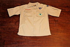 Boy Scouts of America BSA Youth Shirt Tan Medium Sewn Patches Short Sleeve