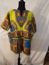 Green  Blue African Dashiki Tunic Appears Handmade 29" Long 46" Chest