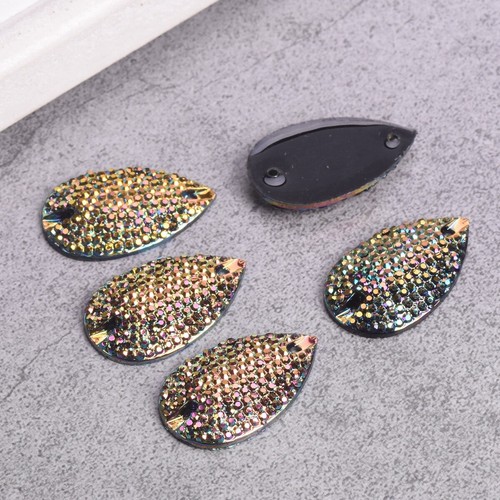 10pcs 2 Holes Flatback Resin 28x17mm Teardrop Rhinestones Beads Sewing Buttons - Picture 8 of 11
