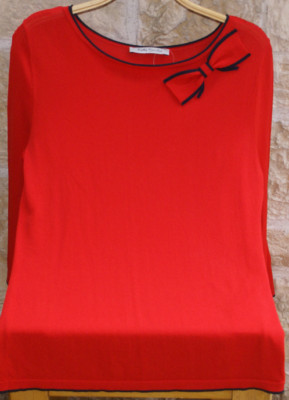 BETTY BARCLAY Pullover dünn rot blau m. Schleife maritim Gr. 36/S NEU NP 89,--  
