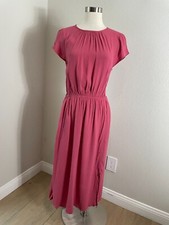 A NEW DAY Womens Small Pink Midi Dress Elastic Waist Pockets Short Sleeve