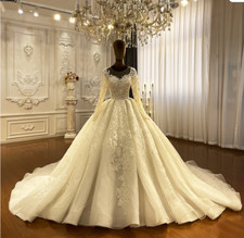 Princess Long Sleeves Wedding Dresses Glitters Lace Appliques Bridal Gowns