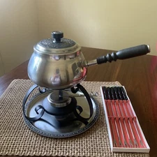 Vintage Rare Complete Oneida Custom 18/8 Stainless Mediterranea Fondue Set