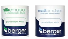 Berger Pure Brilliant White Matt Silk Paint 1L TIin Interior Use  Walls Ceilings