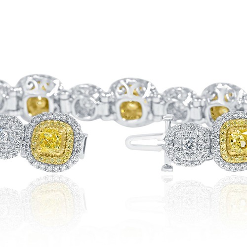 9 CT Luxury Cushion Fancy Light Yellow Diamond Women's Bracelet 14k White Gold - Picture 5 of 9