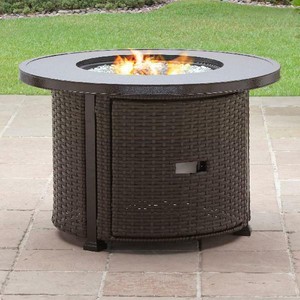 Gas Fire Pit Table Round Wicker Outdoor Patio Backyard Deck Heater