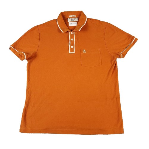 Chemise Homme Original Penguin Heritage – Coupe Slim, Orange/blanc, Manches Courtes – Taille L