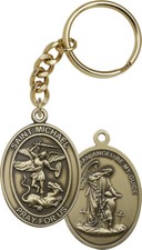 St. Michael Archangel Gold Oxide Key Ring KeyChain NEW By Bliss MADE IN USA