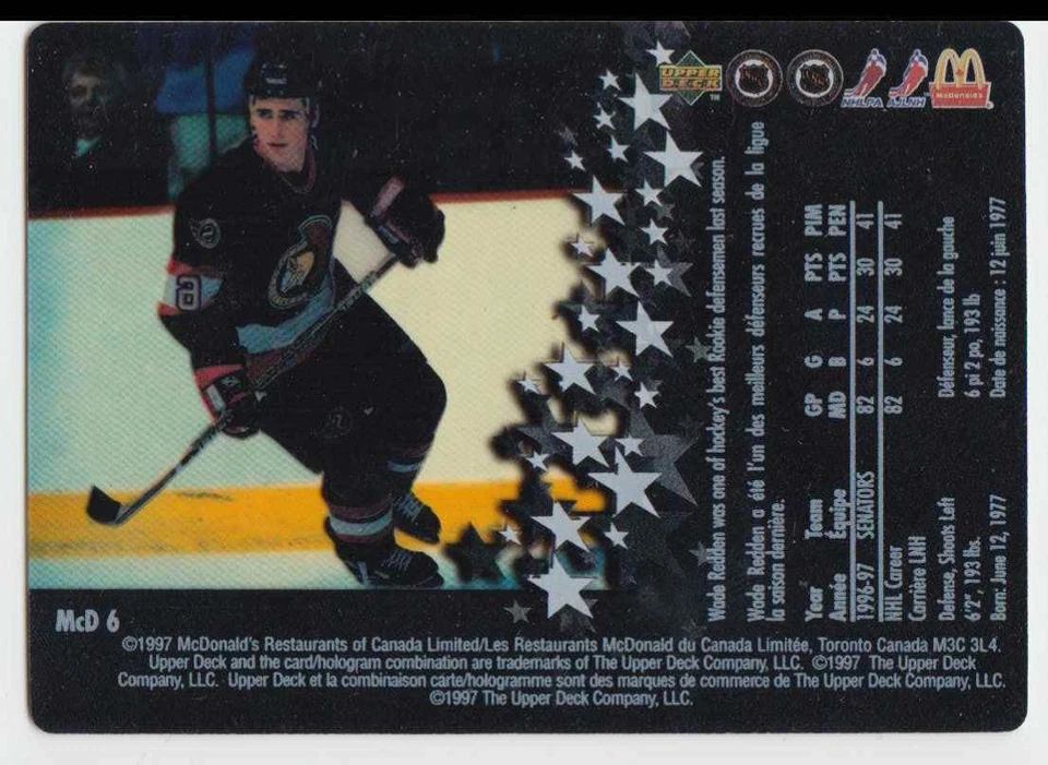 1997-98 McDonald's Upper Deck Wade Redden #6 - Image 2 of 2