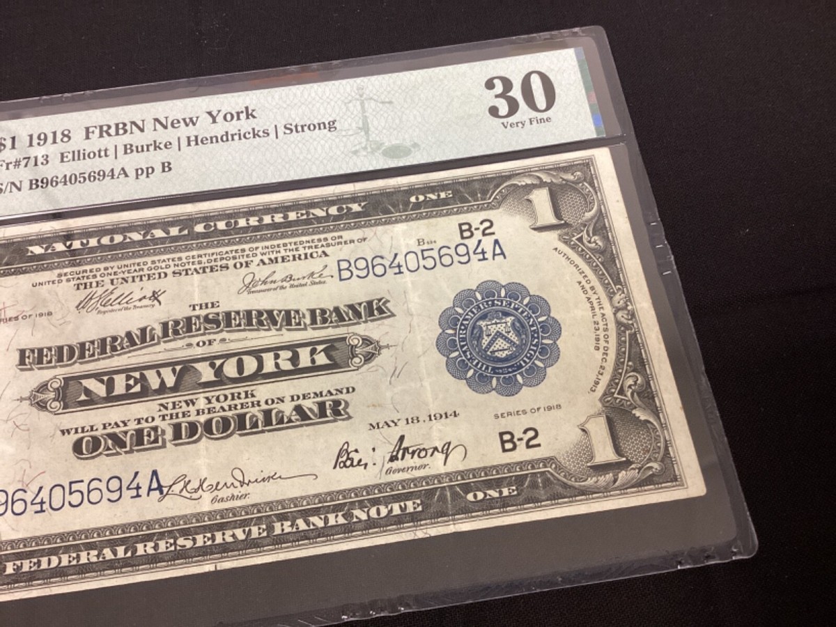 1918 $1 Dollar Federal Reserve Bank Note New York, NY - Fr