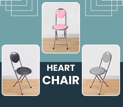 Heart Folding Chair Breakfast Stool Soft Padded Seat Durable Metal Frame Home - Image 1 of 4