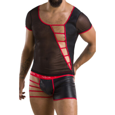PASSION 055 Set Short / Pant und Top S-XXXL schwarz rot  PM10034