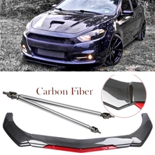 Front Bumper Lip Spoiler Splitter+Strut+Rod Carbon Fiber For Dodge Dart 13-16