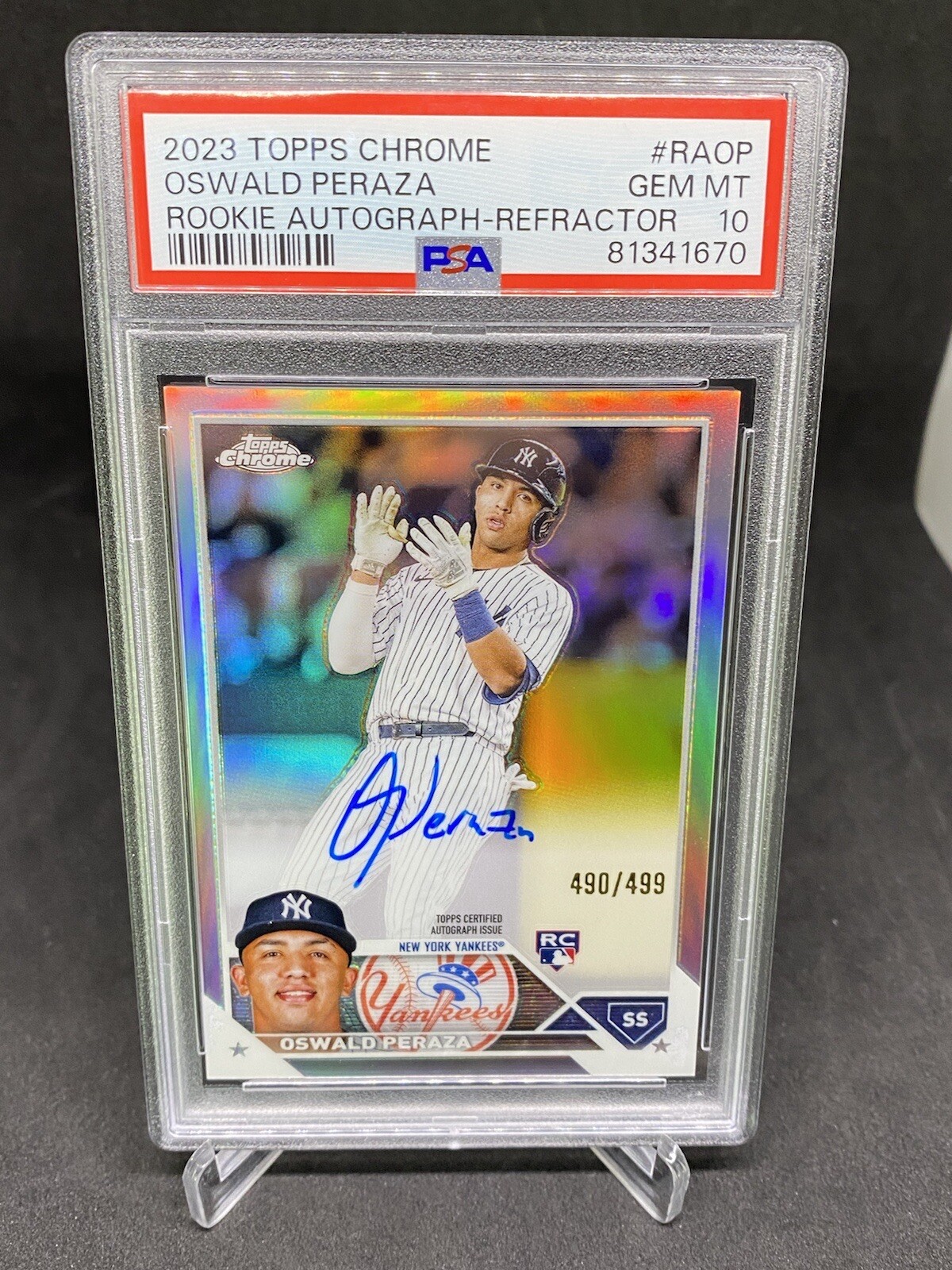 2023 Topps Chrome Oswald Peraza Rookie Refractor Auto /499 PSA 10 Yankees