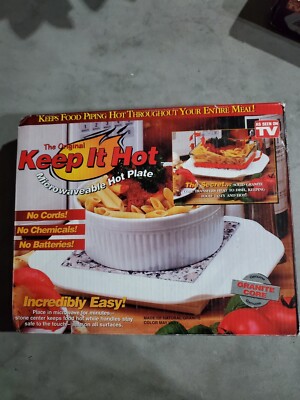 New Keep It Hot Microwaveable Hot Plate - Heats Dishes Mugs Baking Granite Plate