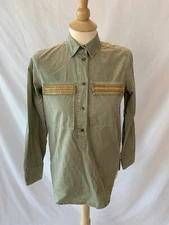 J. Crew Women's Military Style Popover Size 00 Top Beaded Chevron Green Shirt