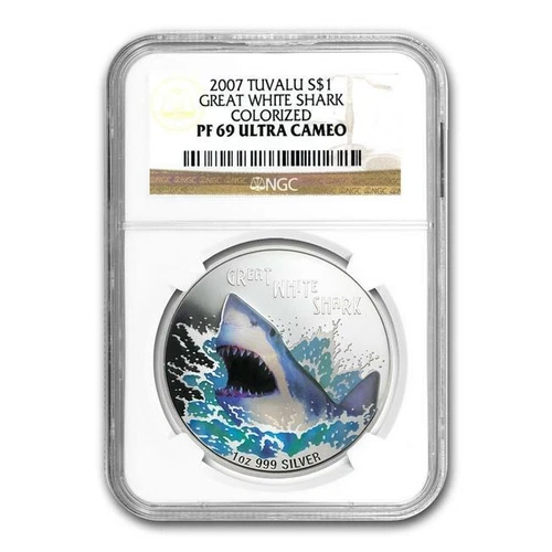2007 Tuvalu 1 oz Silver Great White Shark PF-69 NGC