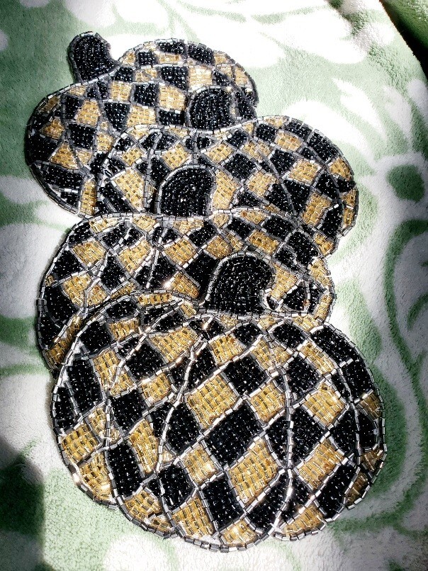 Black Gold Check Pumpkin Beaded Coasters Halloween Thanksgiving Autumn