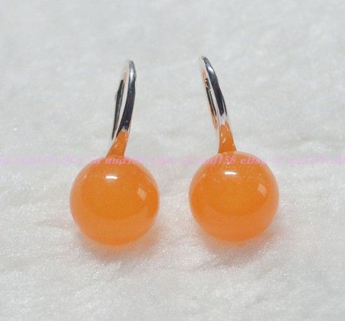 10mm Natural Orange Topaz Round Gemstone Beads Silver Hook Dangle Earrings AA - Picture 3 of 3
