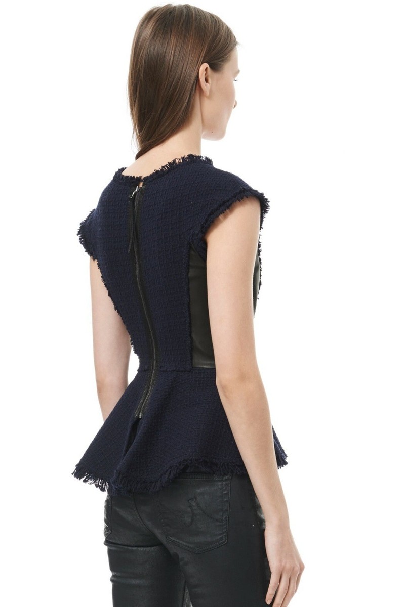 Rebecca Taylor Blue Cotton Blend Tweed Peplum Top w