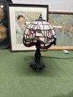 VTG Tiffany Style Table Lamp Mini Stained Glass Tulip Shade Metal Base