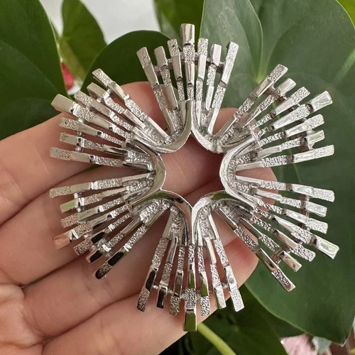 Vintage Crown Trifari Starburst Brooch Pin MCM Silver Tone Statement Jewelry