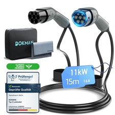 Bokman Cavo Ricarica Auto Elettrica Tipo 2, 11 Kw / 15 Metri / 16A / 3 - Miniatura 1