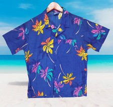 VTG 80s Ocean Pacific Hawaiian Shirt Mens M Blue USA Made OP Surf Aloha Tropical