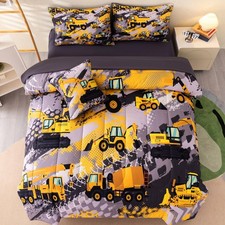 6 Pcs Twin Bedding Set for Boys, Kids Construction Truck Comforter Sets with ...