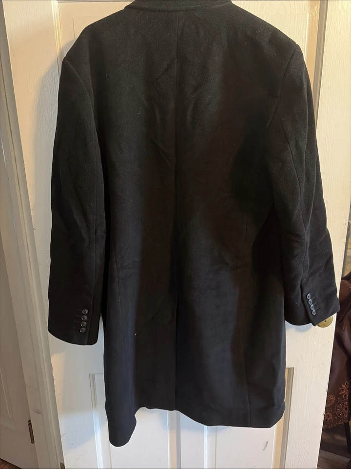 Hathaway Platinum Wool Cashmere Overcoat 42R Black Knee Length Classic, Office - Image 4 of 4