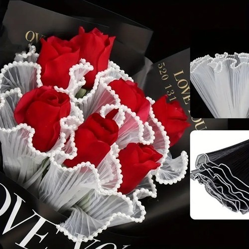 Elegant Korean Floral Paper Beaded Pleated 4m Roll 3 Colours Fabric - Picture 5 of 15