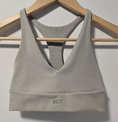 SET ACTIVE Luxe Form Racer V Sports Bra Sage / Taupe Size Small SOFT