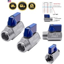 1/2" Mini Ball Valve, Stainless Steel Female x Male NPT Thread Shut-Off Valve...