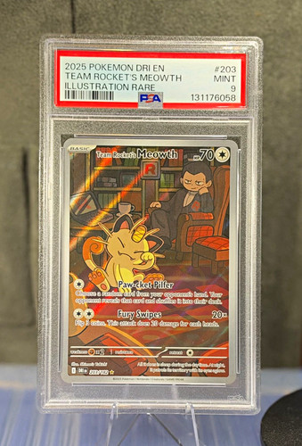 Team Rocket's Meowth PSA 9 Destined Rivals Holo 203/182 2025 Pokemon Card TCG