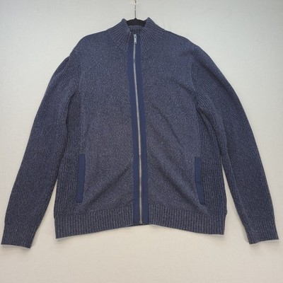 Daniel Hechter Paris Sweater Mens Large Blue Full Zip Cardigan Jacket Cotton