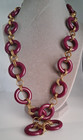 Gold Tone Round Link Necklace 26" Jlo Jennifer Lopez Purple Open Circle