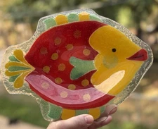 Peggy Karr Fused Glass Tropical “Fish Plate Red” - 11"