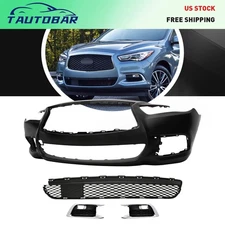 Front Bumper Cover+Lower Grill+Fog Lamp Bezel For 2016-2020 Infiniti QX60