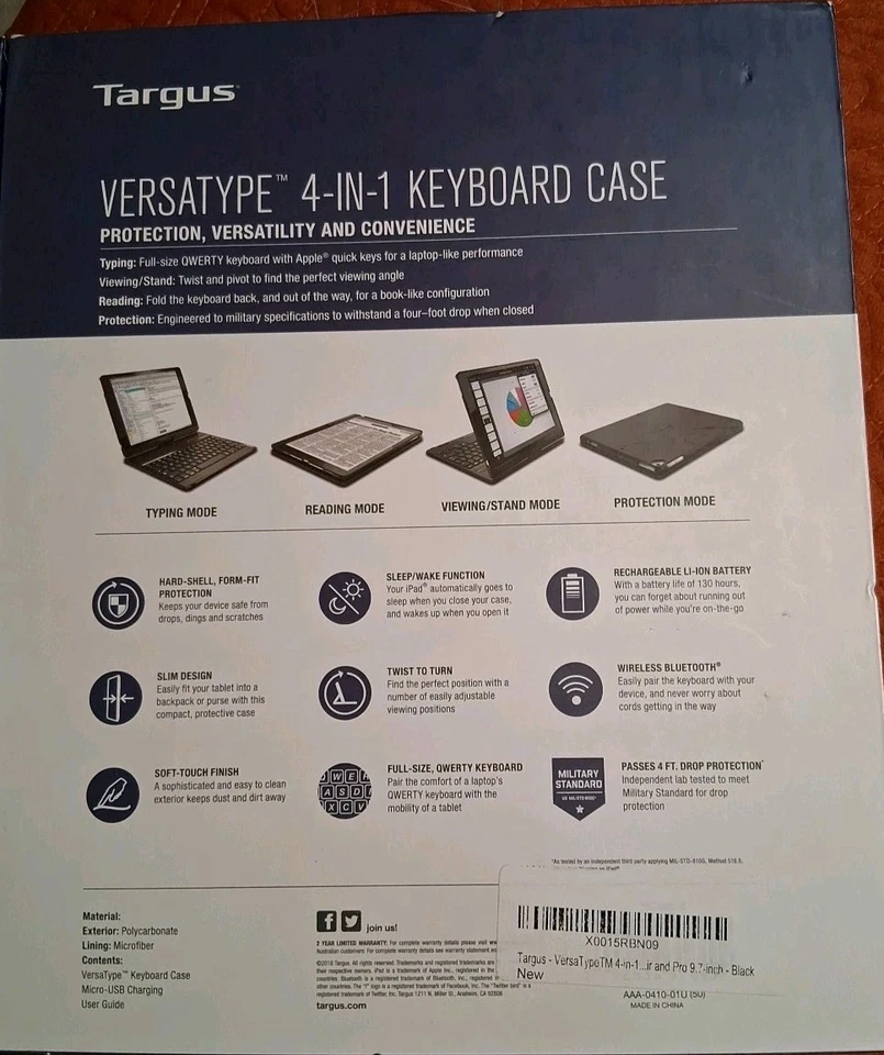 Targus VersaType 4-in-1 Keyboard Case for iPad Air And iPad Air 2  New In Box   - Image 4 of 4