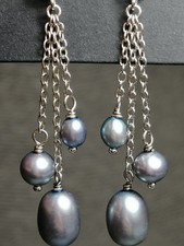 925 Sterling HONORA Cultured Freshwater Pearl Earrings Chain Drop 875