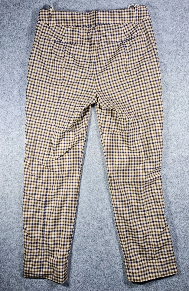 J Crew Tollegno 1900 Checked Italian Stretch Wool Pants Womens Size 2 blue brown - Image 3 of 4