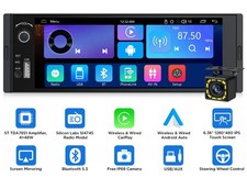 Single 1 DIN 6.36" Touchscreen Stereo Wireless CarPlay Android Auto w/ Bluetooth