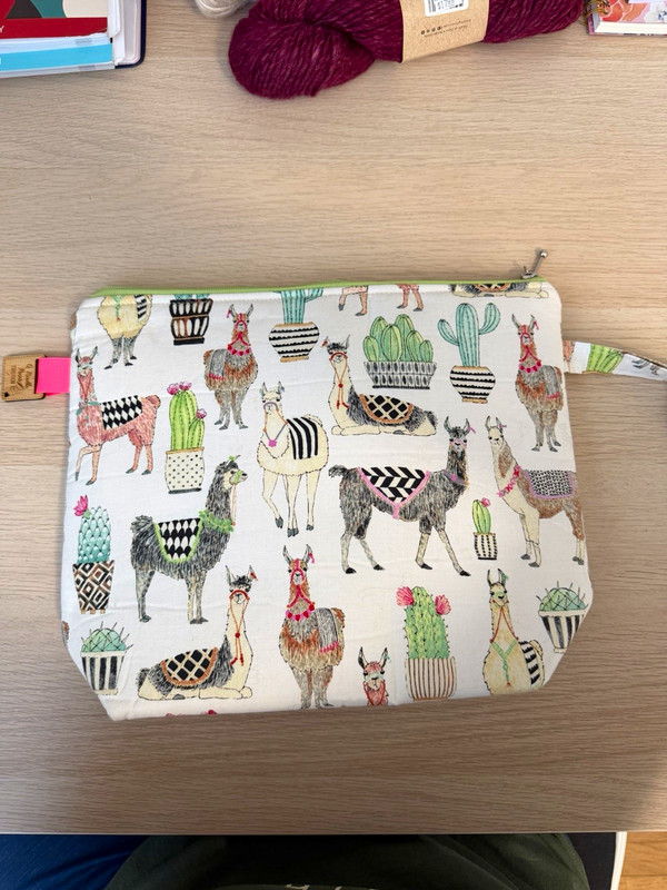 Llama & Cactus Print Multicolor Zipper Knitting Project Bag