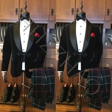 Black Velvet Men's Suits Shawl Lapel Evening Party Host Wedding Groom Tuxedos